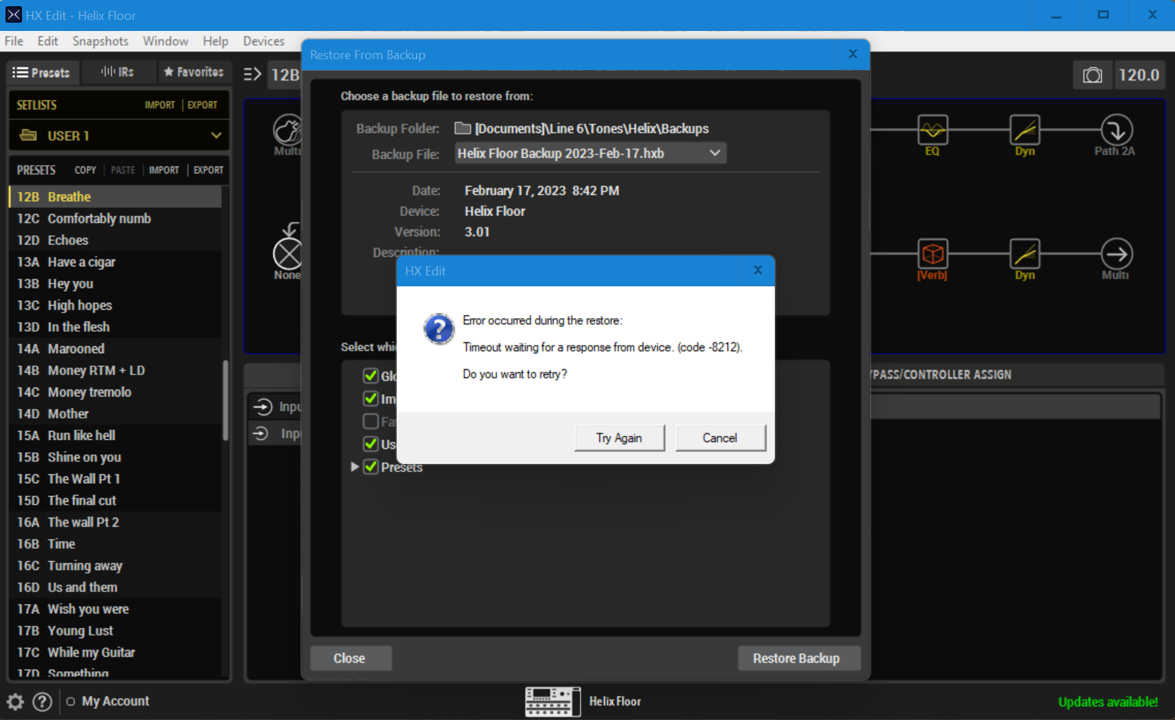 Helix Floor custom names for Snapshots revert to original "SNAPSHOT 1